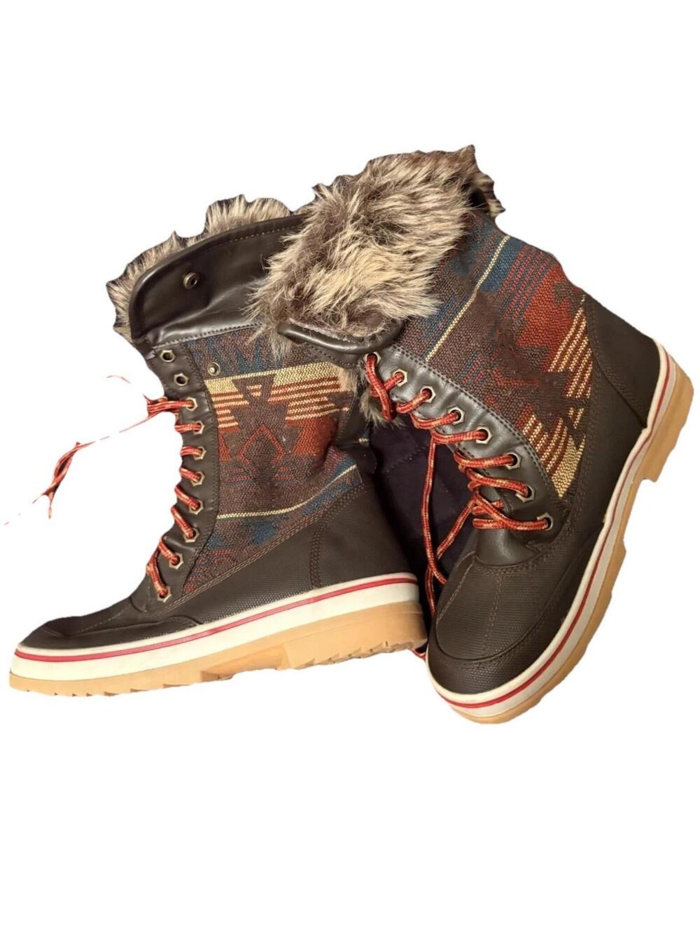 Celebrity Pink Mid-Calf Faux Fur Snow Boots Glacier-Brown Geometric Lace-Up 7M